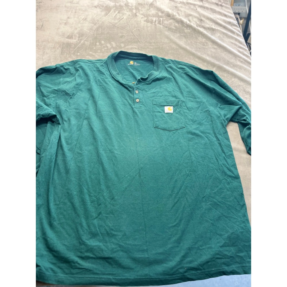 Carhartt Mens 3XL Long Sleeve Henley Pocket T-Shirt Hunter Green Cotton